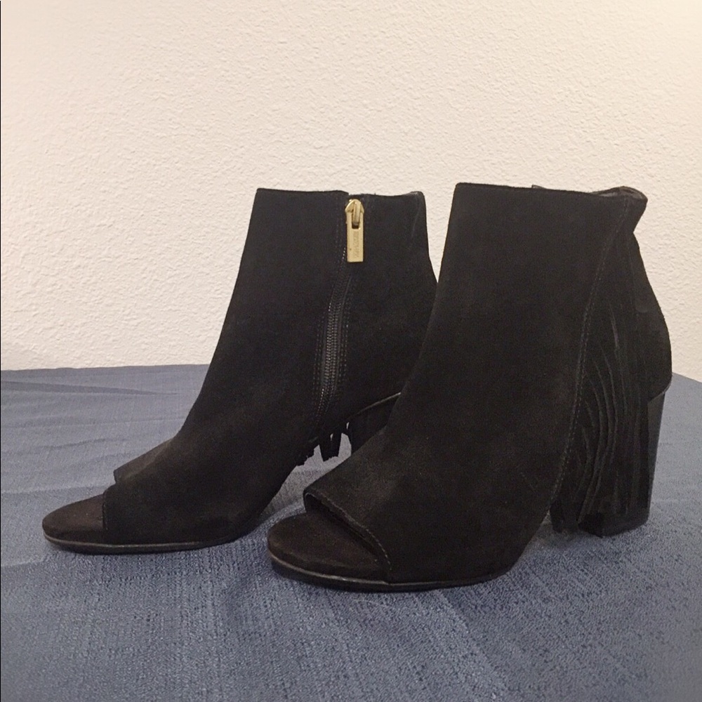 Suede Fringe Peep Toes